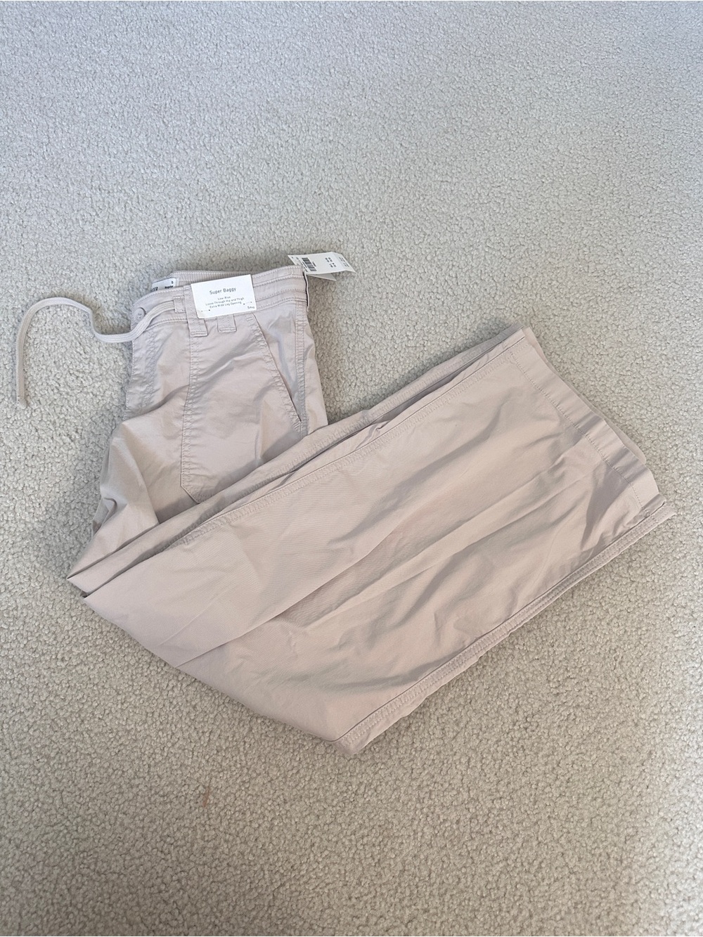 NWT Hollister Low-Rise Super Baggy Drawstring Pants in Light Taupe Size S